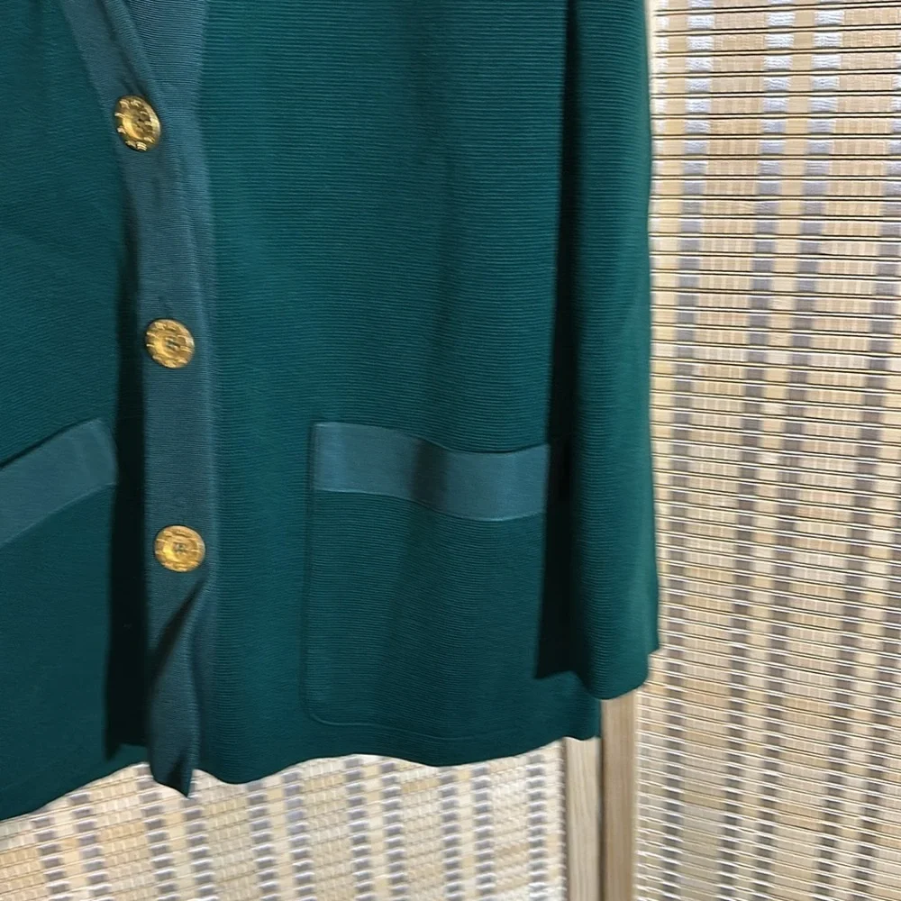 Devernois Paris Vintage 1970s Forest Green Preppy Cardigan Sweater Blazer 18? - Picture 8 of 16